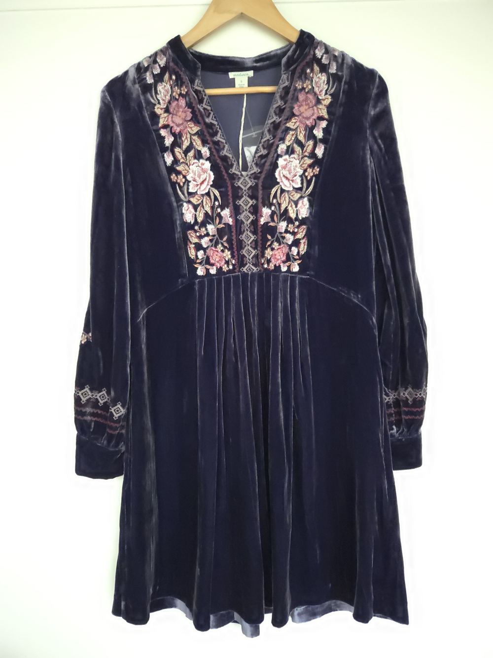 Sundance NWT Velvet Embroidered Biana Silk Blend Tunic Dress Plum Eclipse S